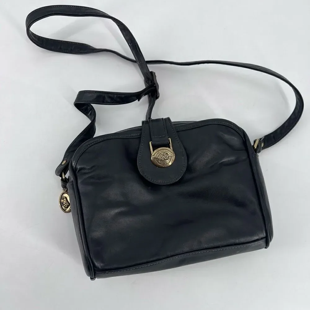 Stone Mountain‎ Women's Sling Bag Shoulder Leather Vintage brass Hardware Black